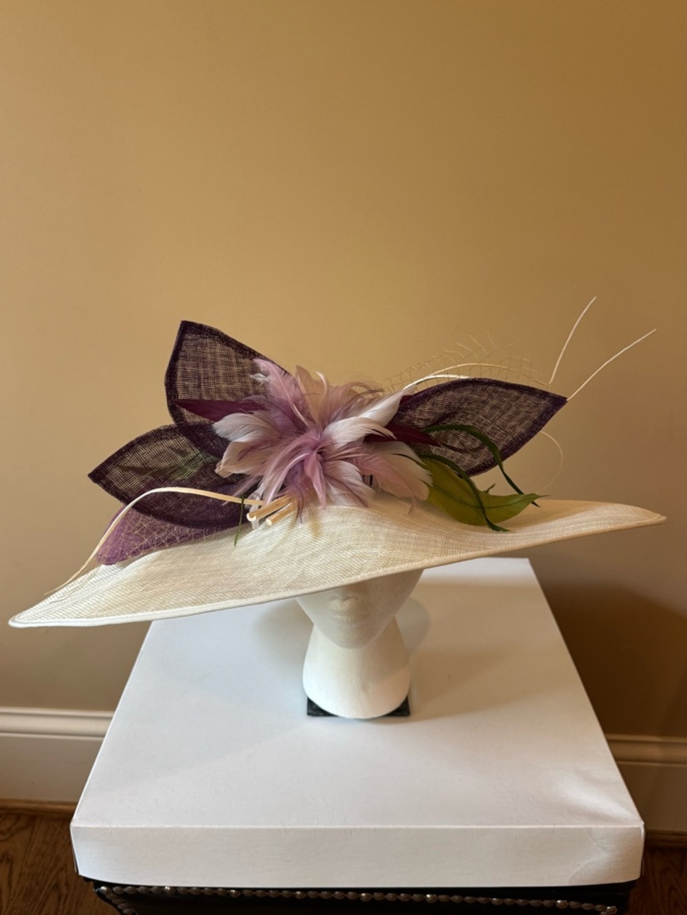 KY Derby Fascinator Hat Cream & Plum | The Hat Girls | Worn Once